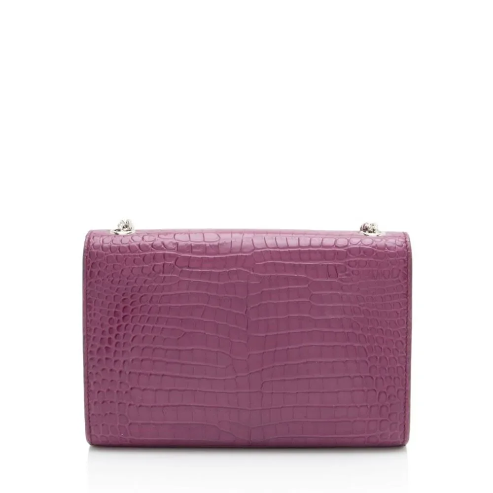 Saint Laurent Croc Embossed Leather Monogram Kate Tassel Small Shoulder Bag